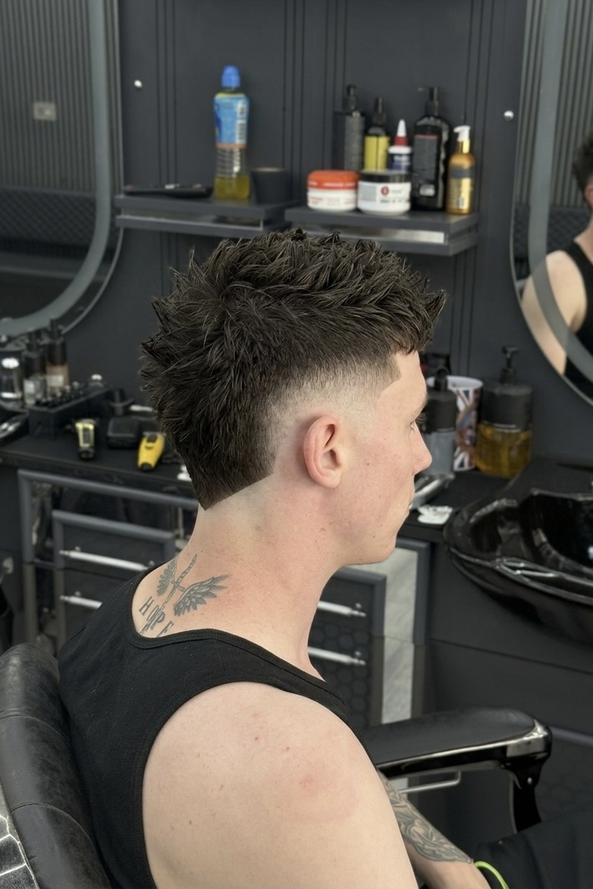 Textured spiky crop with mid skin fade